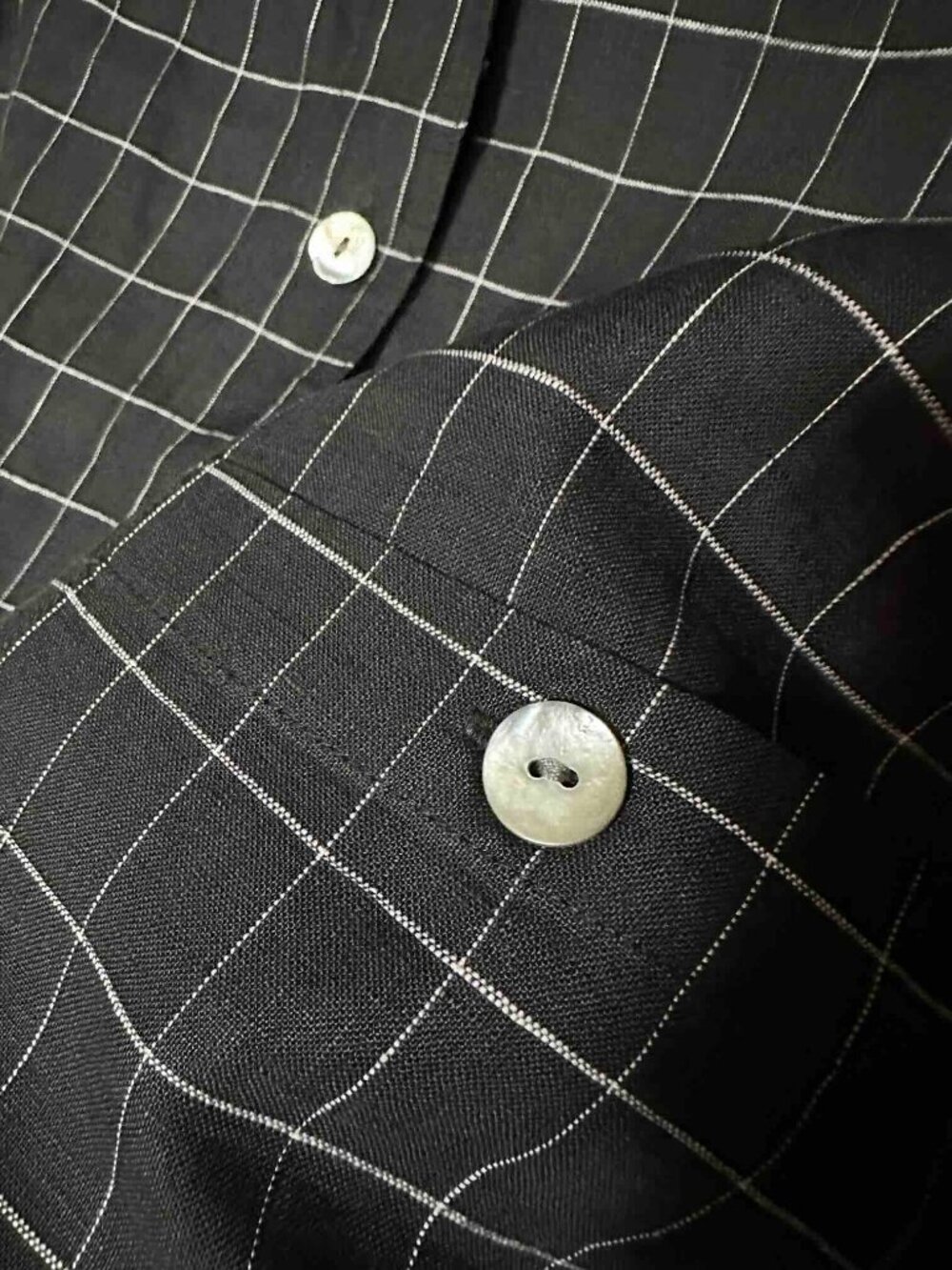 Vintage 100% Linen Vest LTSport 90s B&W Windowpane abalone buttons Like New